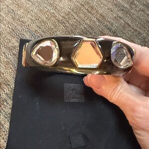 Ishayra Silver and Gold Geometric Bangle Bracelet 18kg trim Medium NWT